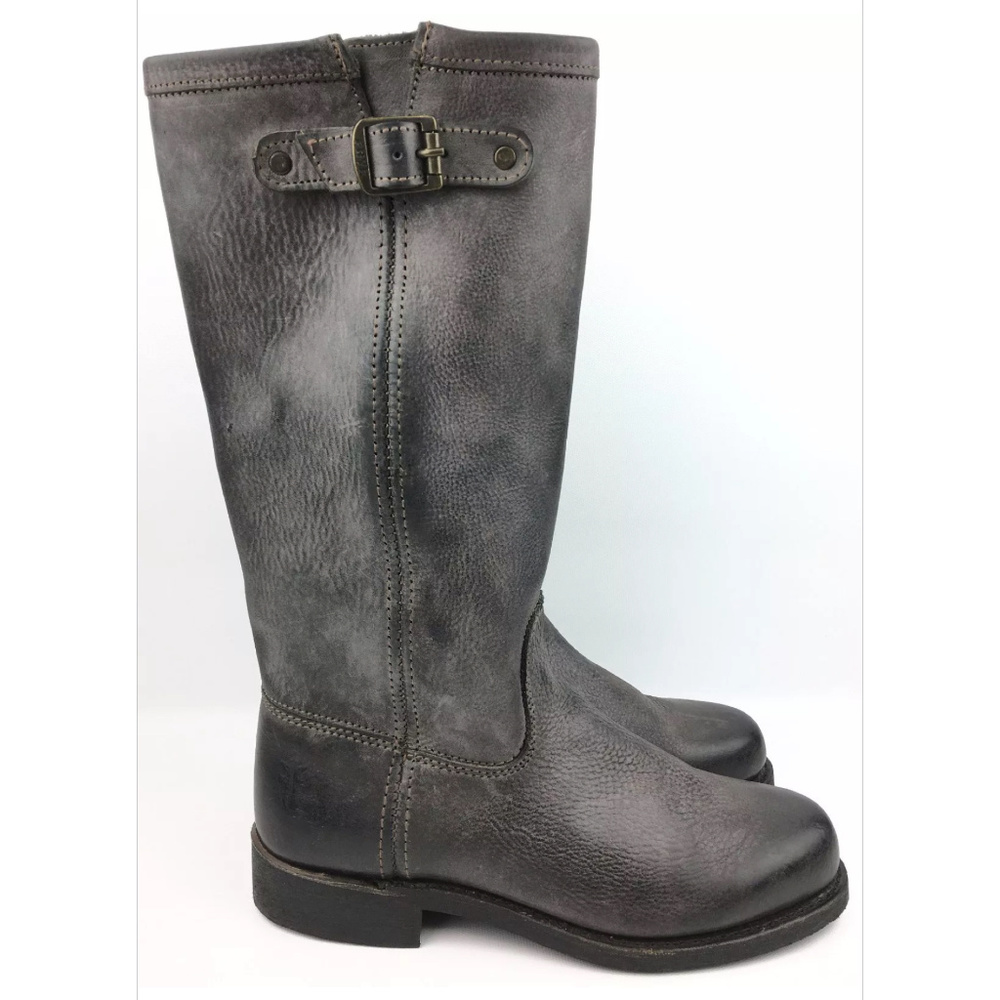 Frye Women's Gray Leather Combat Moto Boots